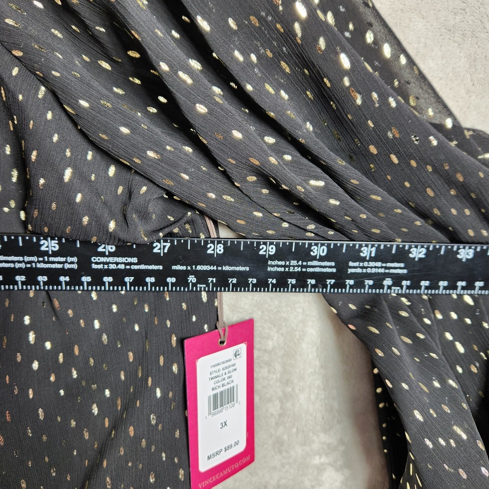 Vince Camuto Twinkle Glow Blouse Women 3X Black Gold Metallic Dot Chiffon Career - Picture 6 of 7